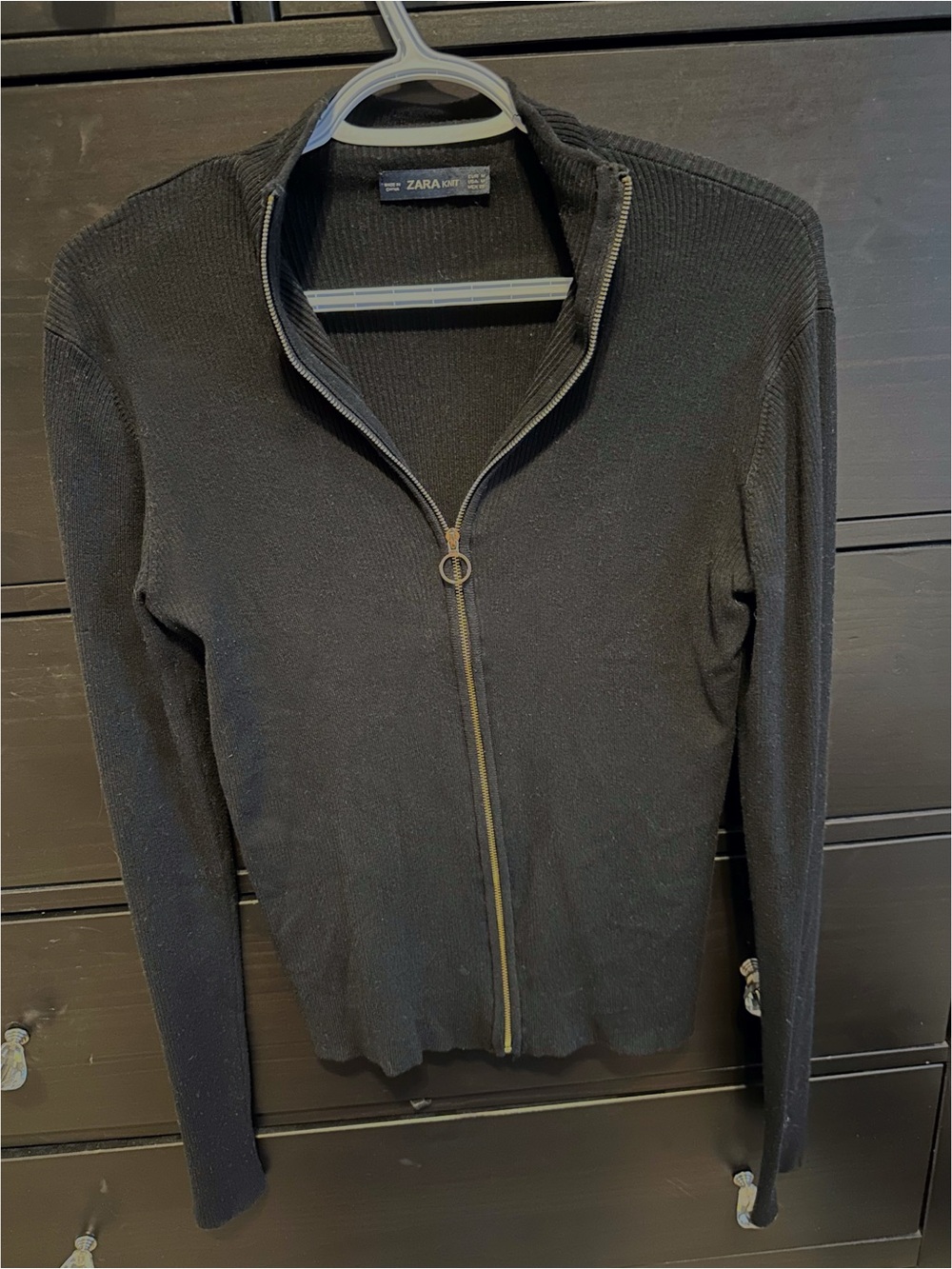 Zara Black Ribbed Zip-Front Sweater - Picture 2 of 3
